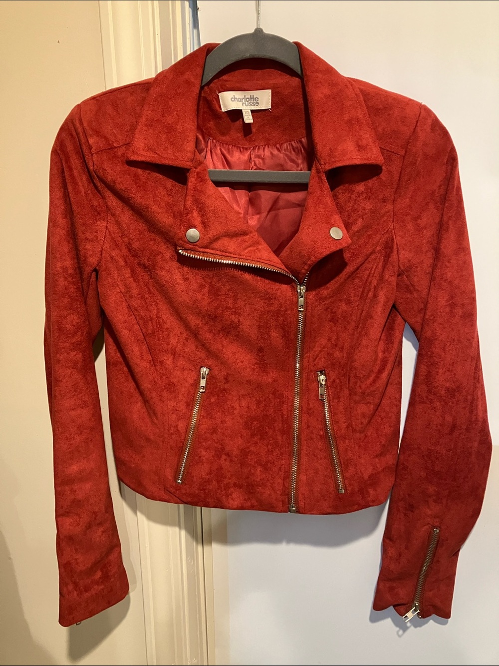 Charlotte Russe Crimson Faux Suede Moto Jacket